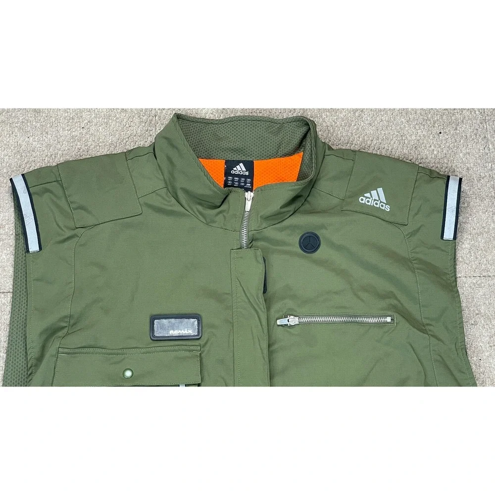 Adidas Remix Men's Army Green Technical Retro Motorcycle Vest Jacket Size 4XT‎